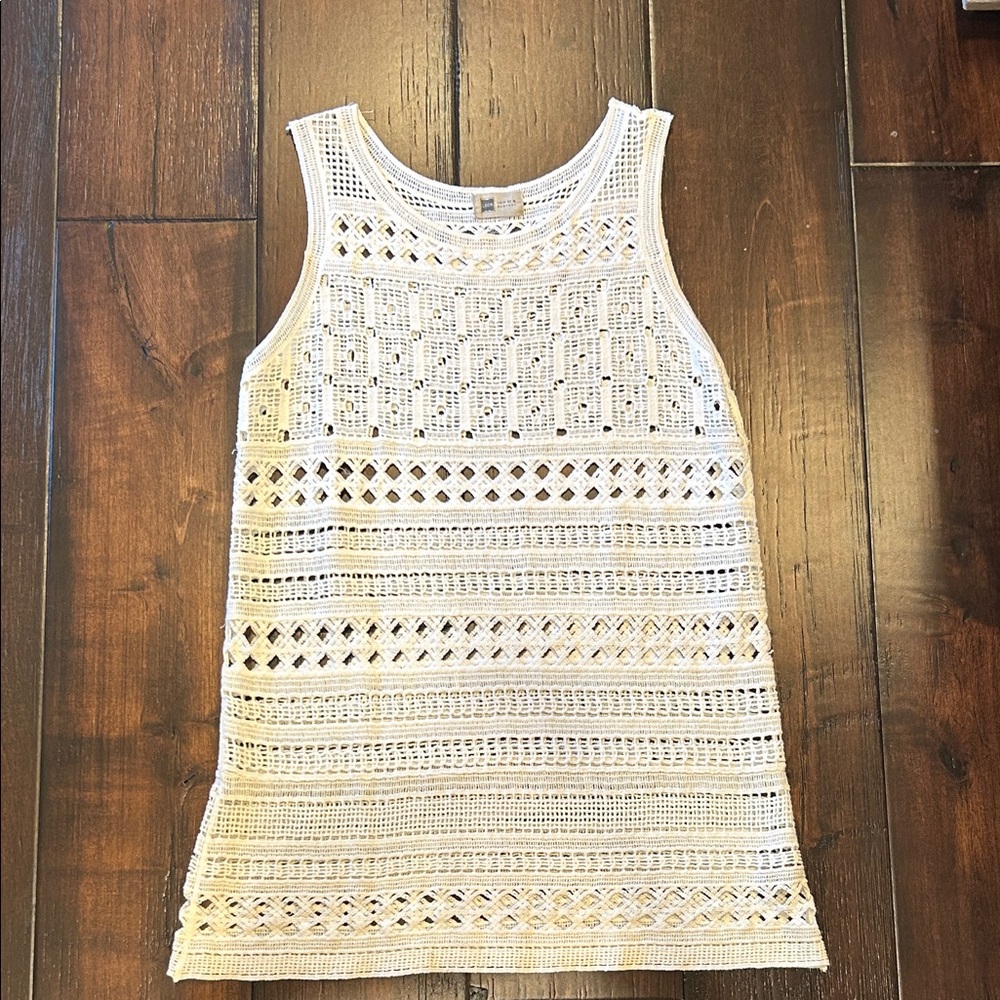 Chic Crochet Sleeveless Coverup - Cream